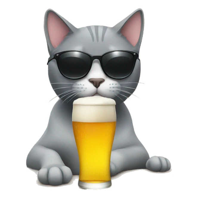 Grey cat with sunglasses and beer sticker