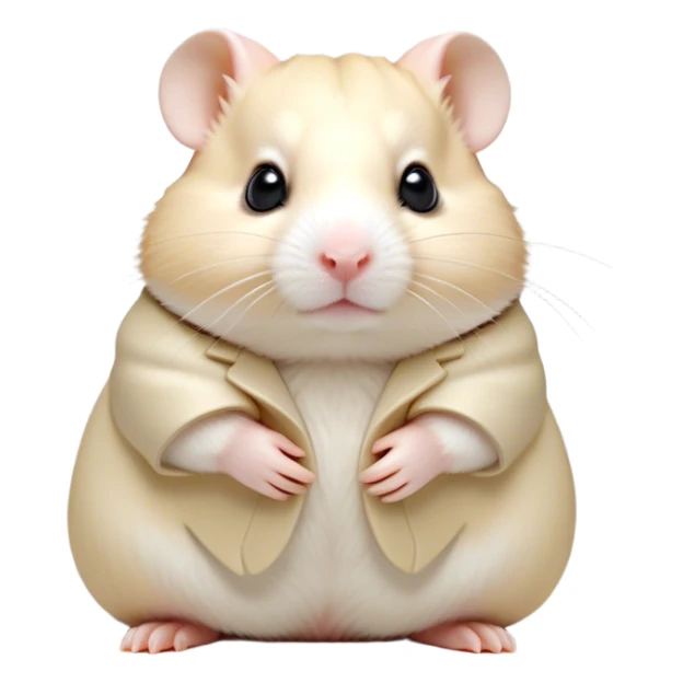 Cinematic Noble Cream Hamster Portrait Emoji, Poised and regal, with a tiny, compact build and a smooth, pristine cream coat, deep-set soulful dark eyes, Simplified yet sharp and sophisticated features, highly detailed, glowing with a soft, dignified glow, high shine, intelligent and energetic, stylized with an air of miniature elegance, focused and attentive, soft glowing outline, capturing the essence of a watchful and confident rodent, so majestic it feels as though it could scurry out of the screen with effortless authority! sticker