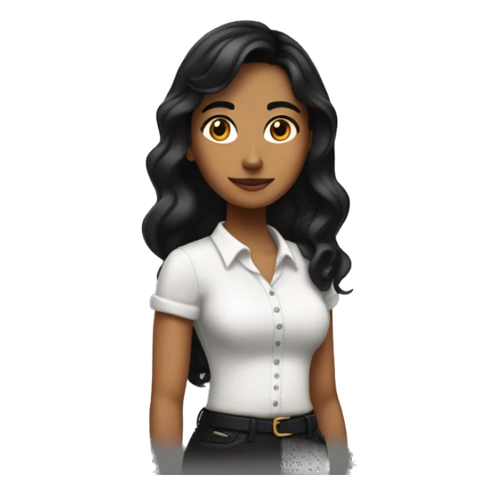 Chica morena clara de cabello negro con una blusa negra  sticker