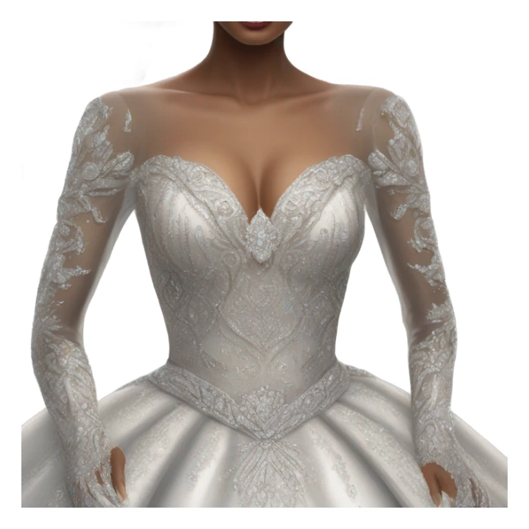 Hyper Realistic ornate ballgown long sleeve Wedding dress with diamanté on Russian bride with pale skin and green eyes and long black hair with veil hyper realistic  sticker