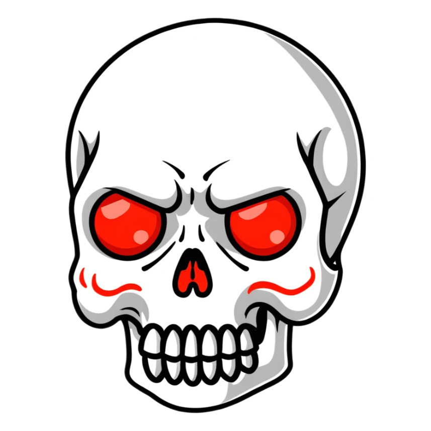 scary skull with red eyes and black background sticker