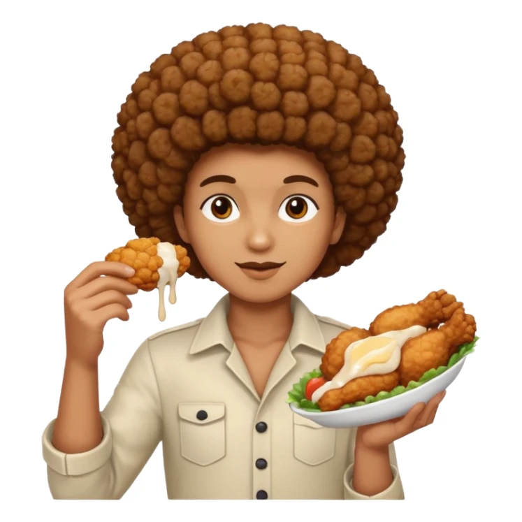 Person with an Afro holding a piece of chicken sticker