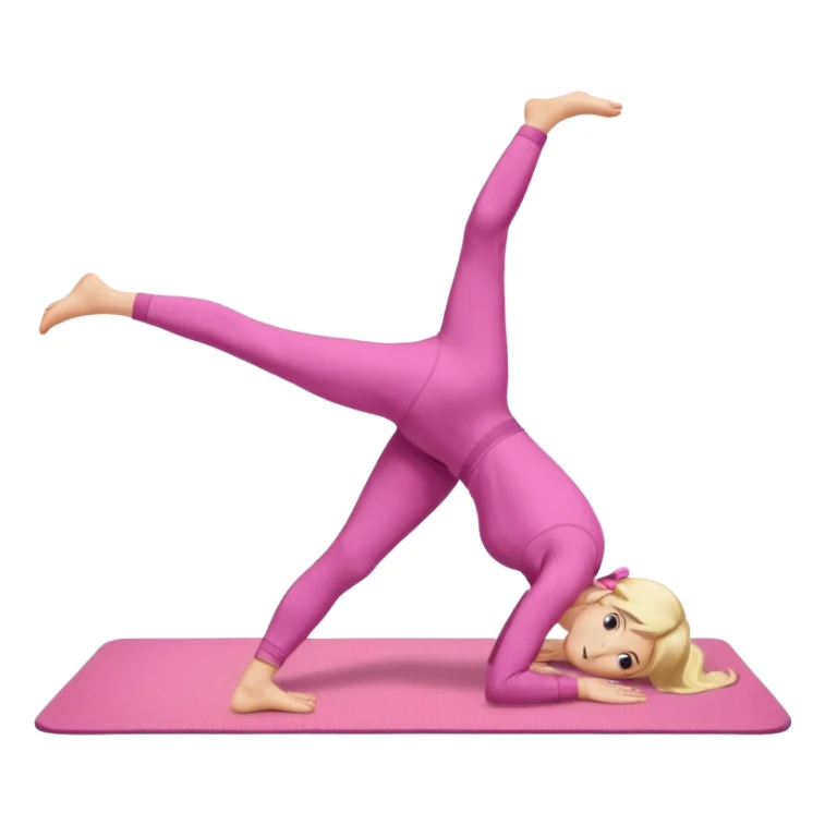 A fair-haired girl in a pink suit does a back bridge on a mat. two legs and a bridge to the other side.the feet are on the mat, the back is arched inward and the hands are stretched towards the legs sticker