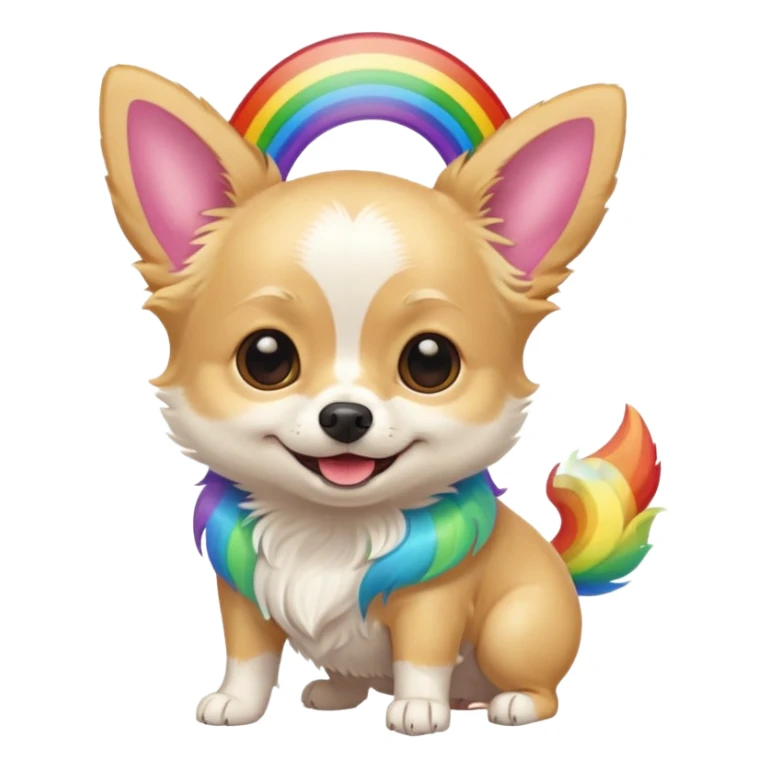 White long hair chihuahua with a rainbow  sticker