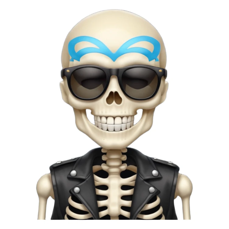 cool skeleton smiling like a rockstar with suntglases sticker