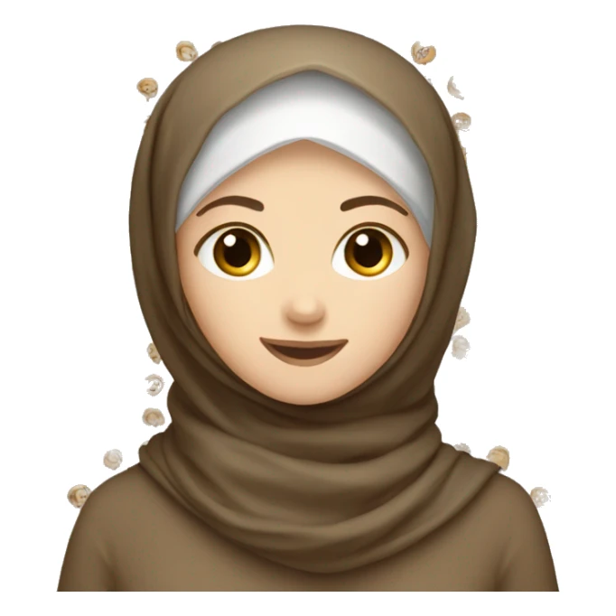 white girl wearing brown hijab with warm smile sticker