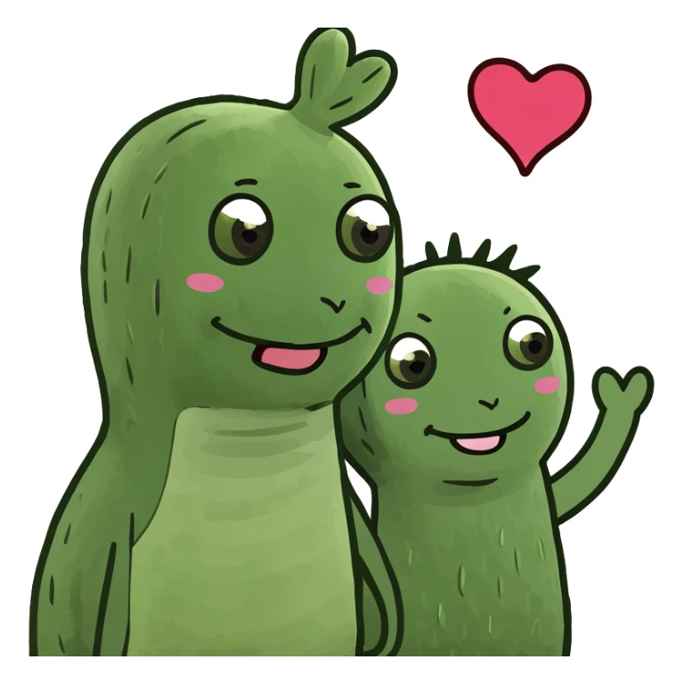 Two Happy Cactus best friends with heart eyes in a pot sticker