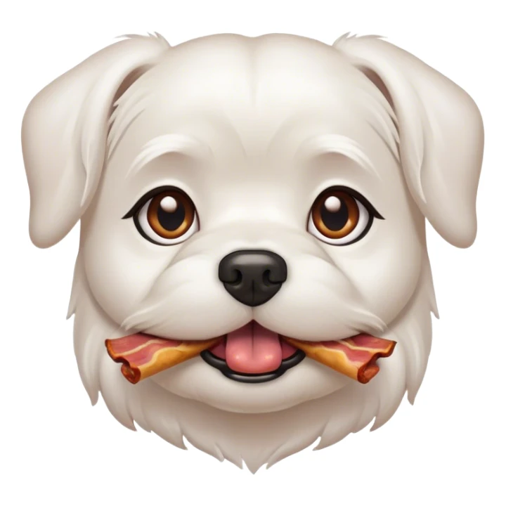 maltese dog face with brown eyes bacon in mouth  sticker