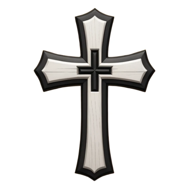 a black and white detailed cross sticker