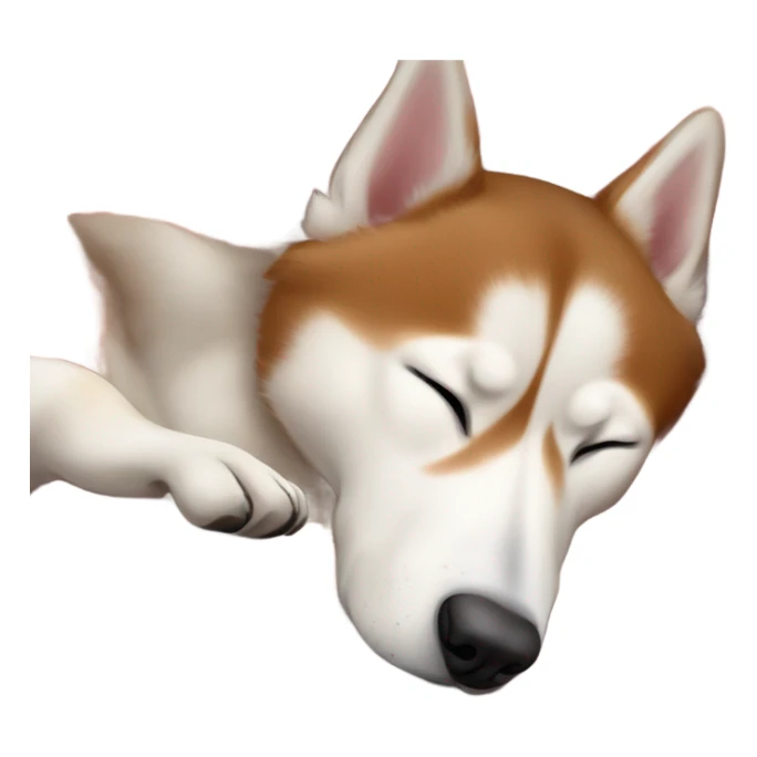 Red and white Siberian husky sleeping on dog bed sticker