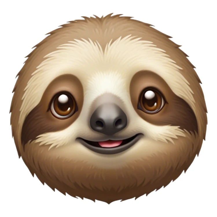 Cinematic Cute Sloth Portrait Emoji, Head tilted playfully and inquisitively, with a delightfully relaxed expression accented by a soft, fuzzy Fur and round, sparkling eyes filled with charm, Simplified yet irresistibly adorable features, highly detailed, glowing with a warm, gentle glow, high shine, affectionate and laid-back, stylized with a touch of whimsical laziness, bright and endearing, soft glowing outline, capturing the essence of a mischievous yet loving sloth that seems as if it could slowly dangle out of the screen into your arms! sticker