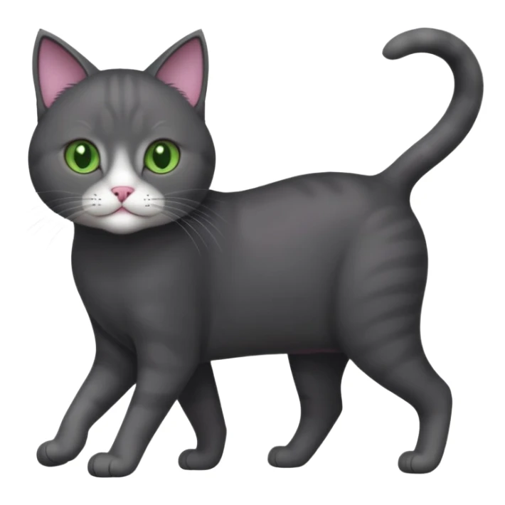 full body gorgeous solid dark grey cat with green eyes, white paws and white whiskers walking sticker