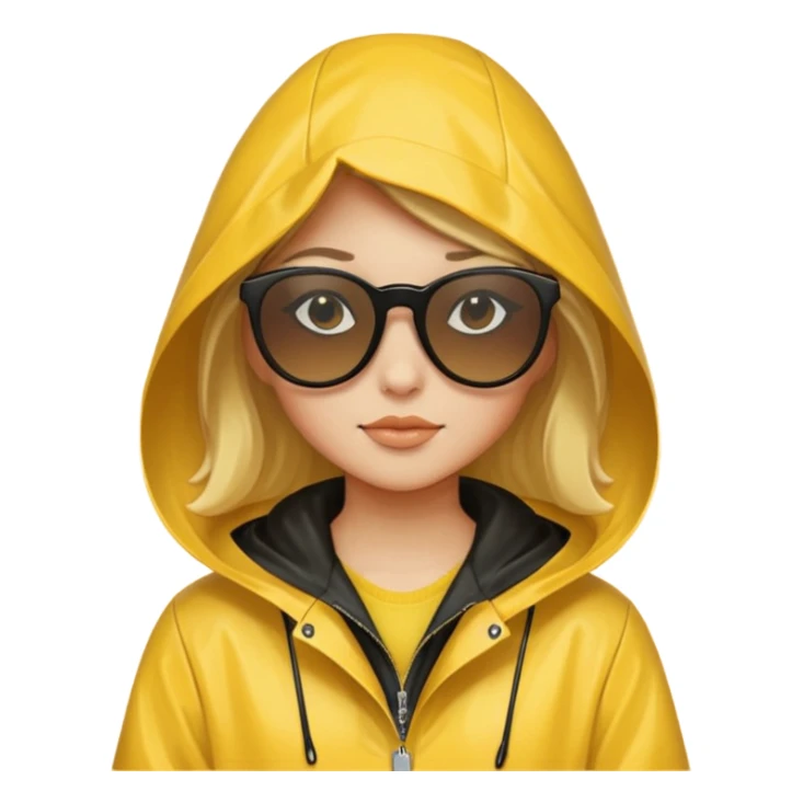 girl in yellow raincoat meme with black sunglasses sticker