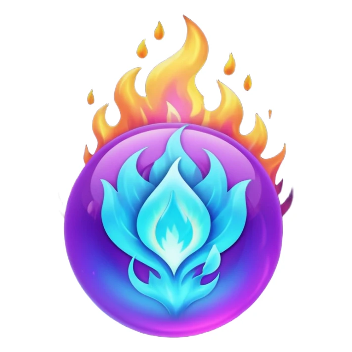Magic glowing neon-Cyan-purple-gradient iridescent exotic magical glossy glassy burning blue-purple-flames ball of fire  sticker