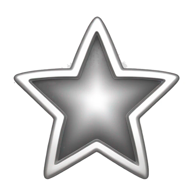 Create a silver star emoji identical to the classic gold star emoji (⭐️). It should match the same size, shape, and smooth shading, but in metallic silver. Keep the design simple and glossy, just like the original Apple star emoji. Rounded ends sticker