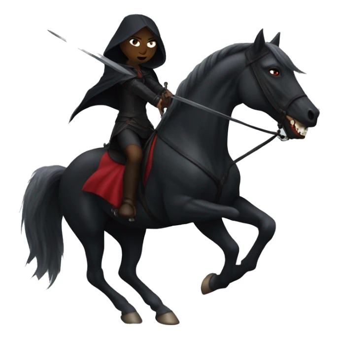 Woman, vampire riding a black horse, wielding a sword sticker