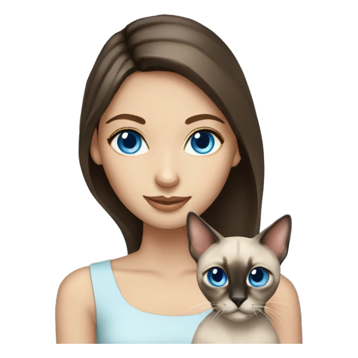 brunette girl blue eyes holding siamese cat sticker