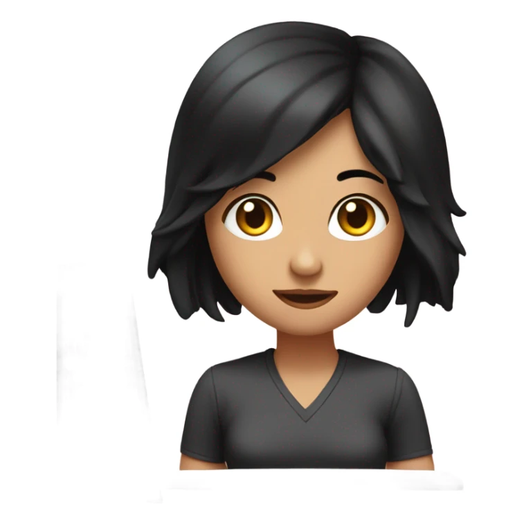 pretty with black hair and fair skin with a computer sticker