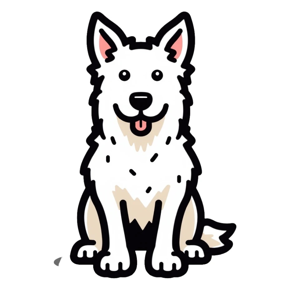 A pure white Border Collie dog sitting, with fluffy fur, alert pointed ears, and friendly expression sticker