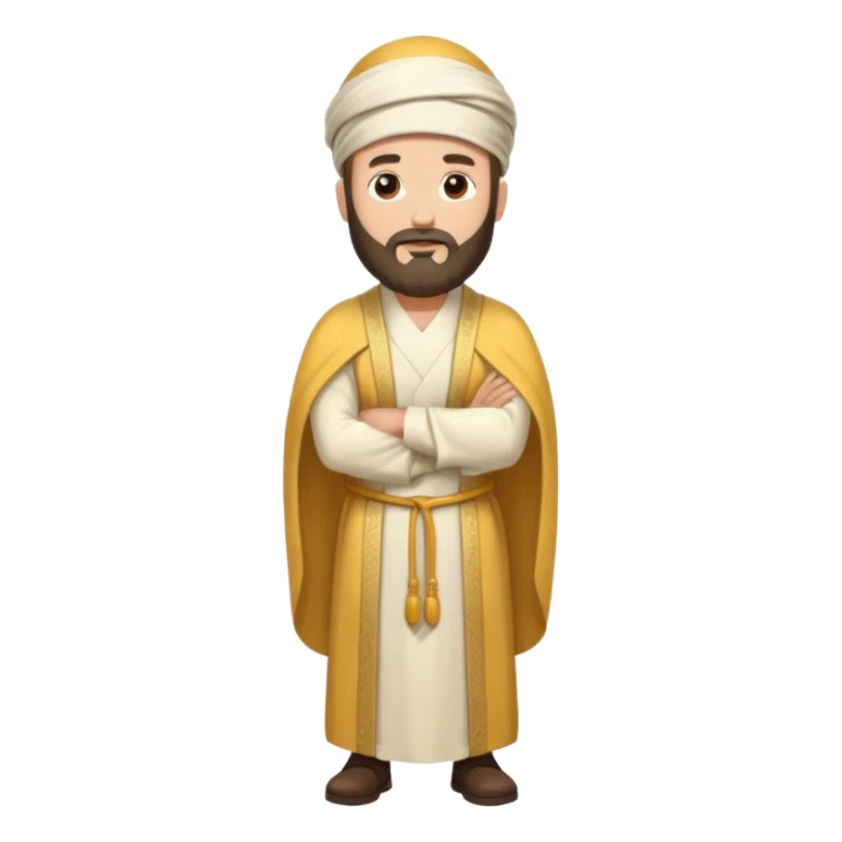 fullbody Pharisee, arms crossed, traditional robes, beard, head covering, standing, emoji style sticker
