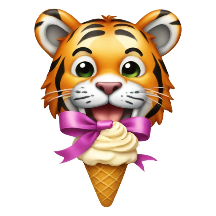 tiger with a ribbon eating ice cream  sticker