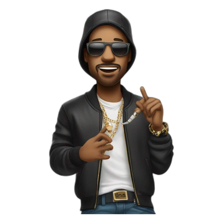 cantante de rap, con estilo urbano, de piel morocha, sujetando un micrófono, cantando. que se vea de la cintura para arriba, puede contener accesorios clave de un rapero. sticker