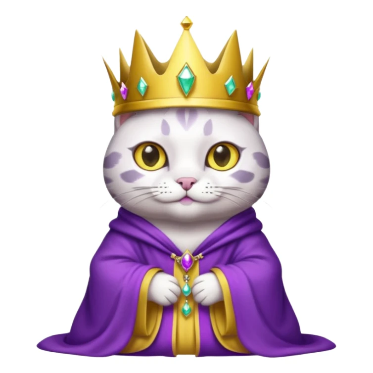 A wizard king cat that is mostly white with black spots and yellow eyes sticker