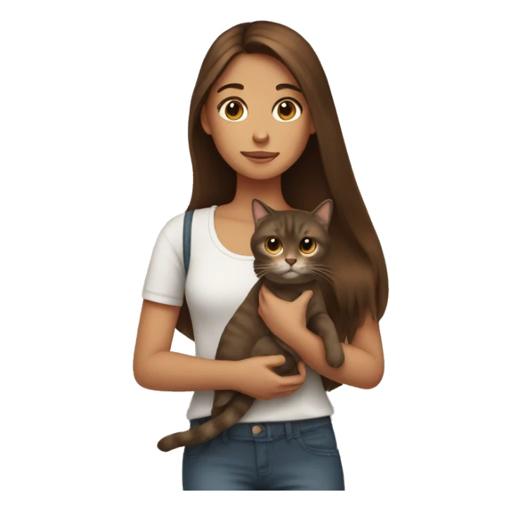 Girl with long brown hair holding a cat sticker