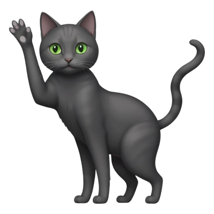 full body gorgeous solid dark grey cat with green eyes, white paws and white whiskers reaching for something sticker