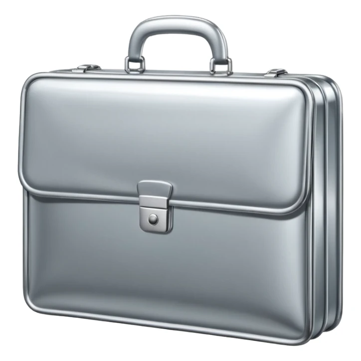 A luxury briefcase emoji made of polished silver chrome, smooth rectangular shape, metallic reflections, minimal high-end design, swag business aesthetic, iOS emoji style, centered, clean white background
 sticker