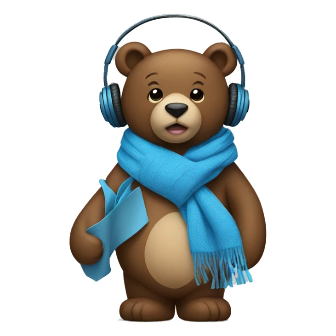 Bear holding a blue heart with a scarf and headphones on sticker