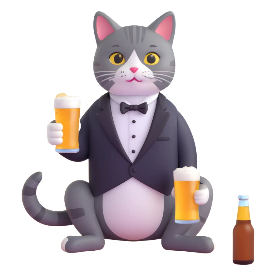 cat in a tuxedo drinking beer on the beach sticker