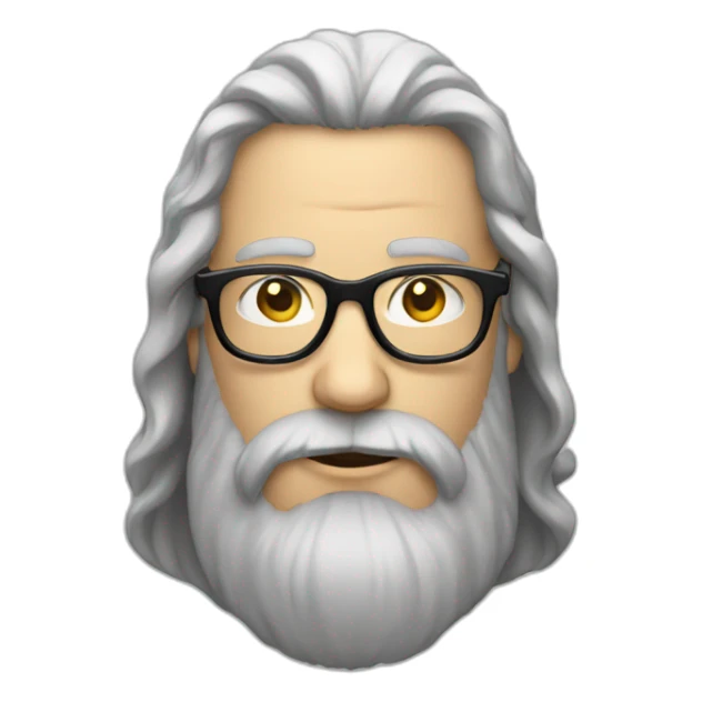 white Man with very long and thick beard and long hairs and glasses on sticker