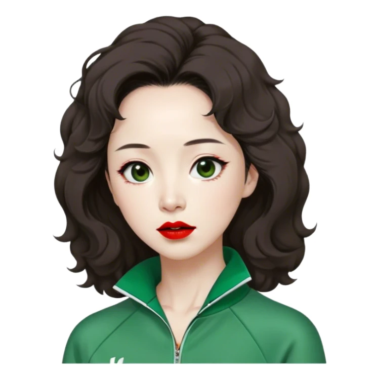 Han Mi-nyeo : Age: Late 60s
Appearance: A crazy woman with wrinkles, frizzy, messy dark brown hair and dramatic red lipstick.
Outfit: Green player tracksuit sticker