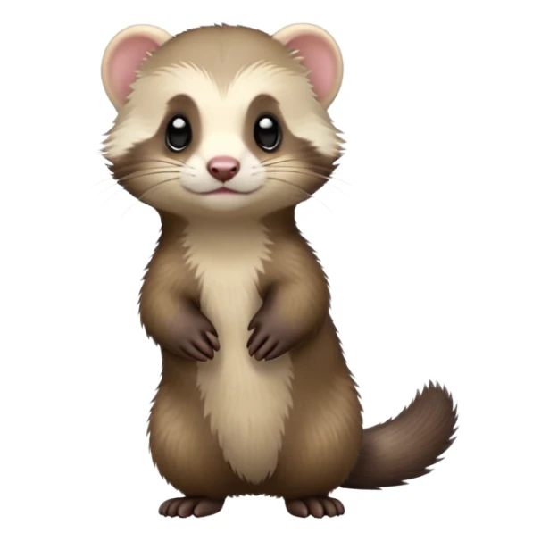 cinematic-[ferret]-realistic-full- long elongated body-standing-emoji,-tiny-paws-tucked-close,-head-tilted-dramatically,-fluffy-[sable]-fur,-simplified-yet-realistic-focused-features,-highly-detailed,-glowing-with-an-almost-sarcastic-glow sticker