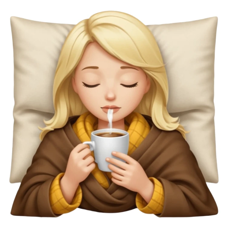 Blonde girl inside a blanket sipping coffee eyes closed sticker