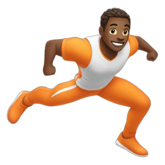 male parcour athlete in orange white cloths, captured mid-air sticker