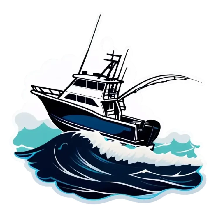 sport fishing boat over wave sticker