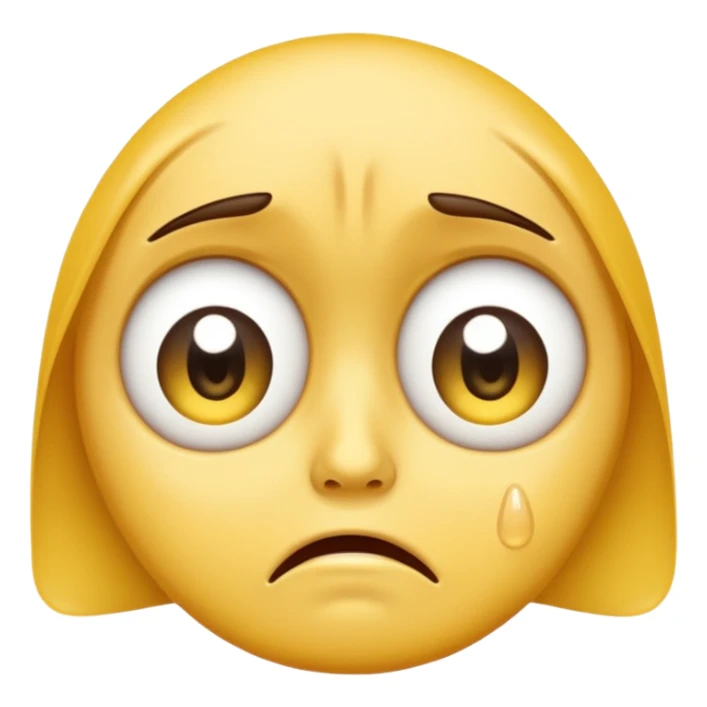 Create a sad face, big eyes, sad crying with tears, regular emoji, yellow face, big eyes, circular shape emoji sticker