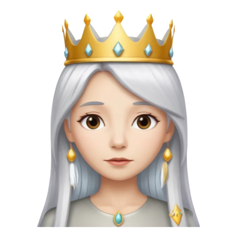 White silver straingt Long Haired Women, Queen with crown — soft expression sticker