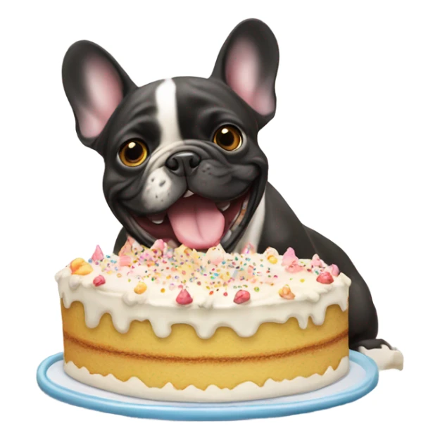 frenchie bulldog eating birthday cake  sticker