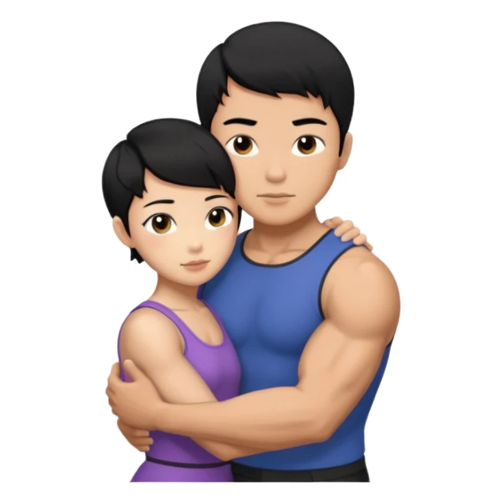 buff Asian Man black hair hugging girl with black pixie cut  sticker