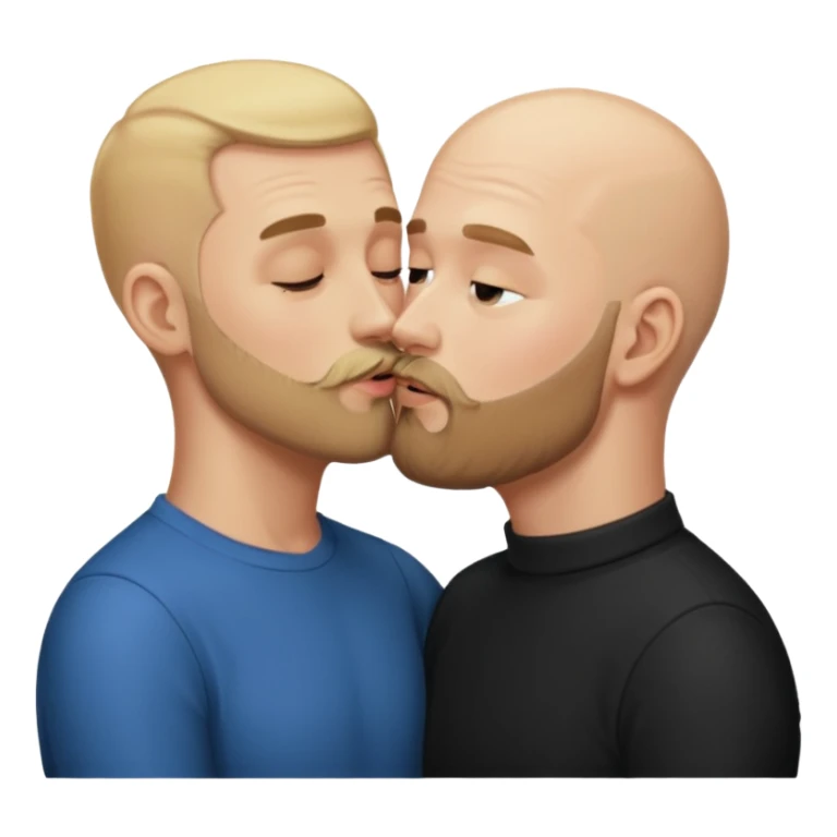 Blonde man kissing another bald man with a beard sticker