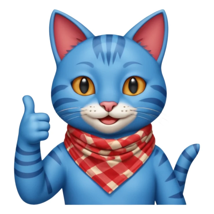 A Blue Cat smiling and giving thumbs up, wearing red Checkered Triangle scarf sticker