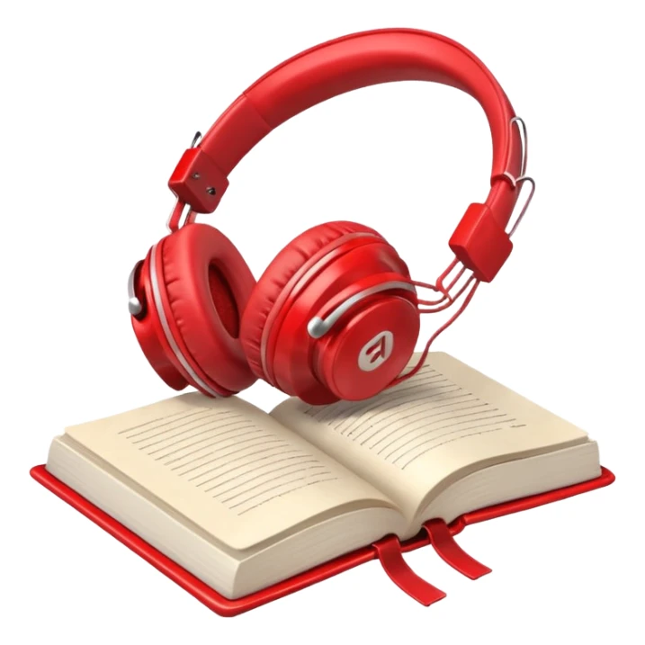 Red headphones laying on a closed red book emoji sticker