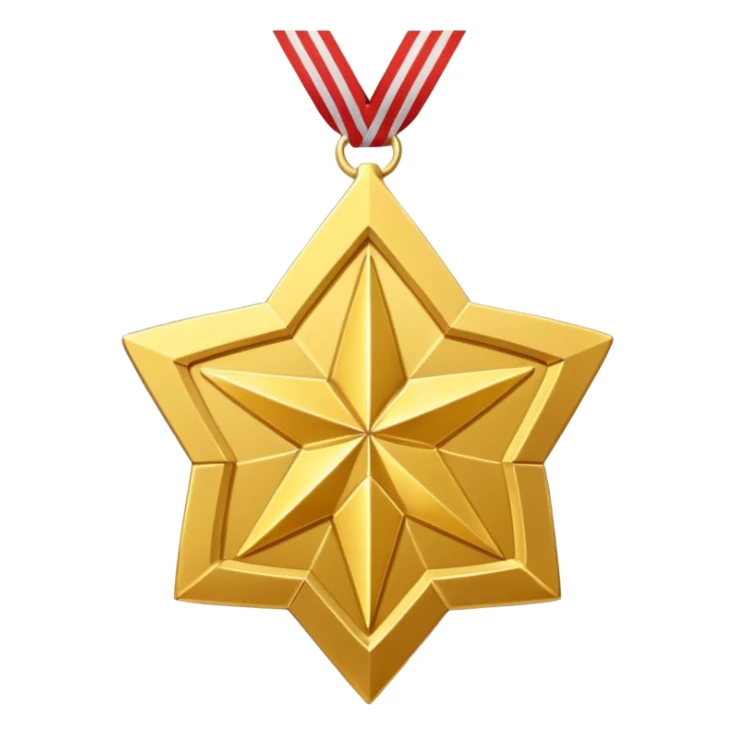 A golden medal in the shape of a SUPER HARPEN star, with a loop for attaching a ribbon or necklace sticker