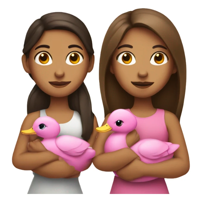 two tan brunette girls holding a pink duck sticker