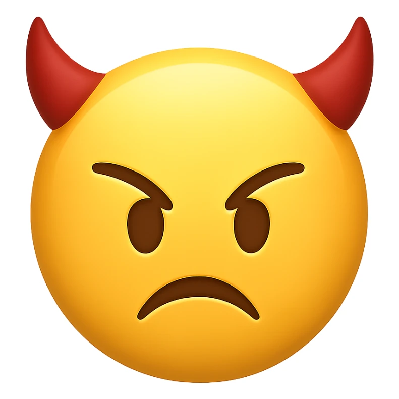 face with devil horns emoji, digital illustration, no background sticker