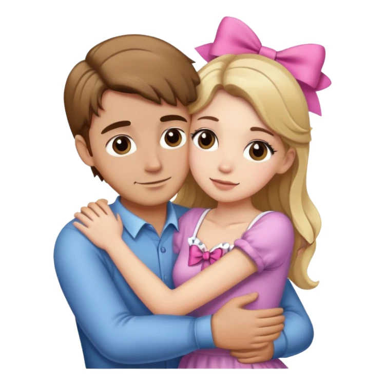 (Brown hair white girl) hugging blonde man with bows sticker