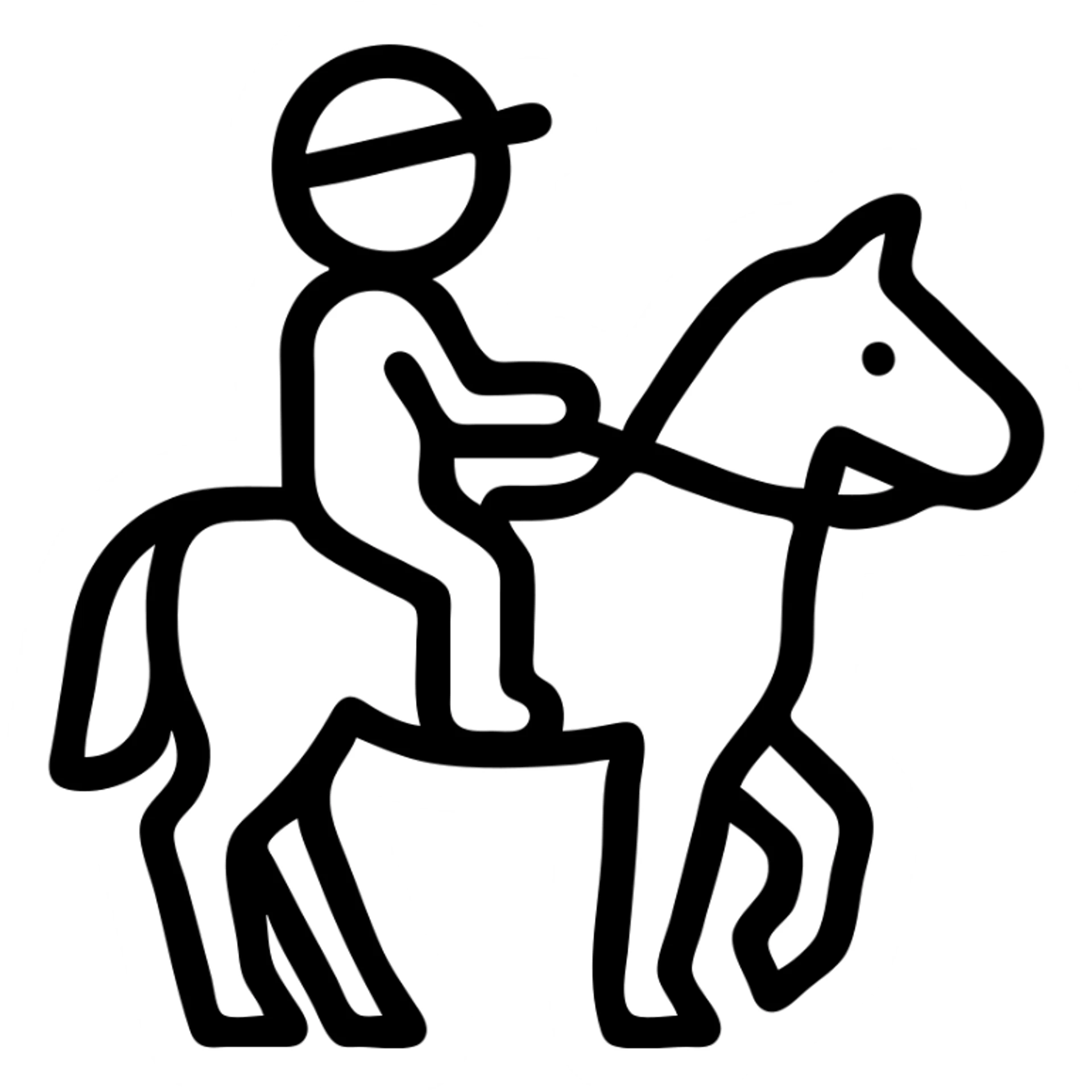 minimalist outlined icon of a kid on horseback, no fill, modern icon look sticker